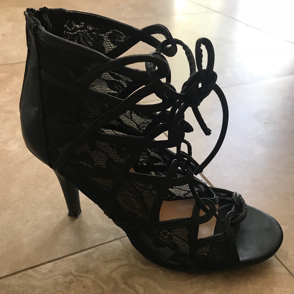 Lauren Conrad Black Lace Tie Up Shoes